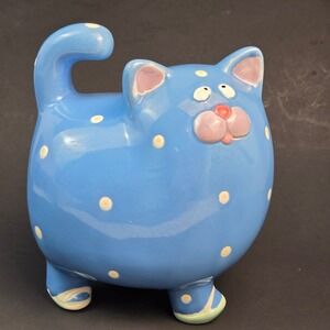 Fitz & Floyd Fantasy Fair Kathy Cat Blue Polka Dot Ceramic Bookend Vintage